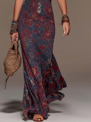 Lía | Vestido largo floral con encaje y silueta sirena