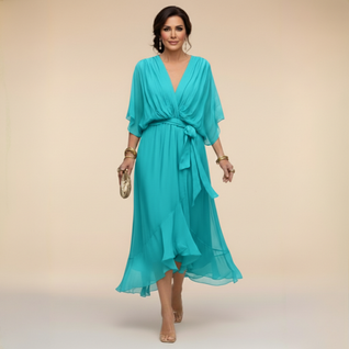 Mónica | Vestido de chiffon con escote en V