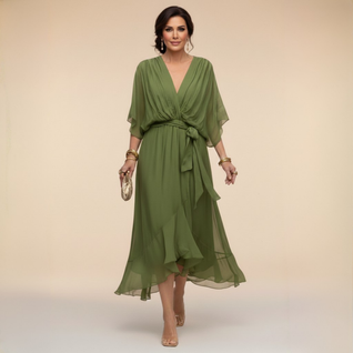 Mónica | Vestido de chiffon con escote en V