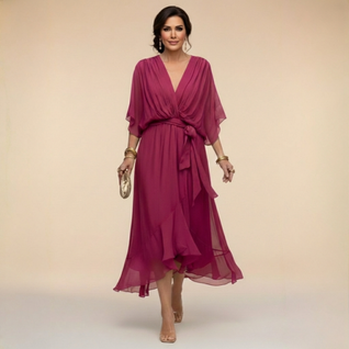 Mónica | Vestido de chiffon con escote en V