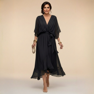Mónica | Vestido de chiffon con escote en V