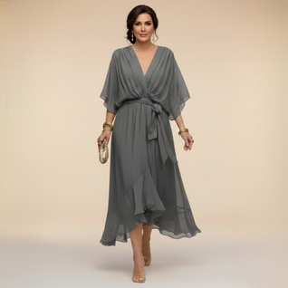 Mónica | Vestido de chiffon con escote en V