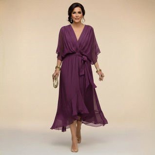 Mónica | Vestido de chiffon con escote en V