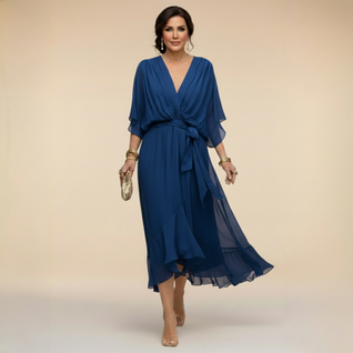 Mónica | Vestido de chiffon con escote en V