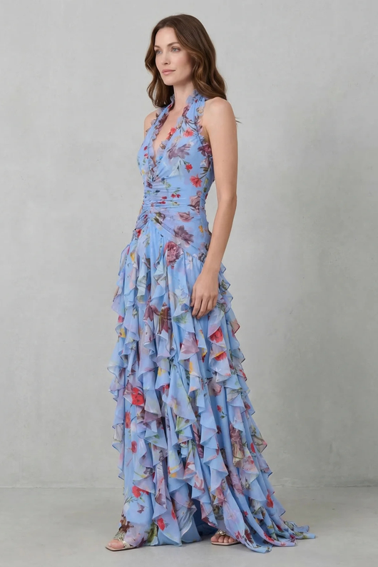 Marina | Vestido largo halter con caída fluida