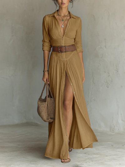 Clara | Vestido maxi de lino con cuello de solapa