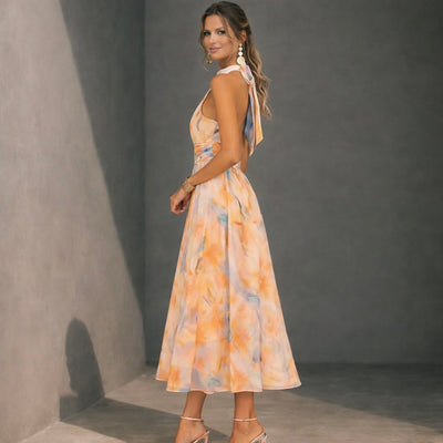 Valeria | Vestido con cuello y estampado acuarela