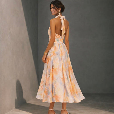 Valeria | Vestido con cuello y estampado acuarela