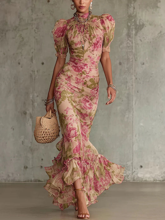 Candela | Vestido maxi vintage con mangas puff
