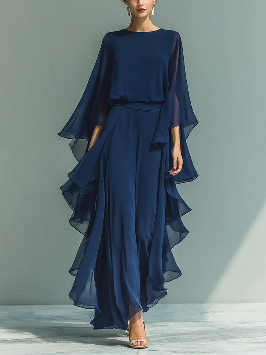 Lara | Conjunto elegante de chiffon con volantes