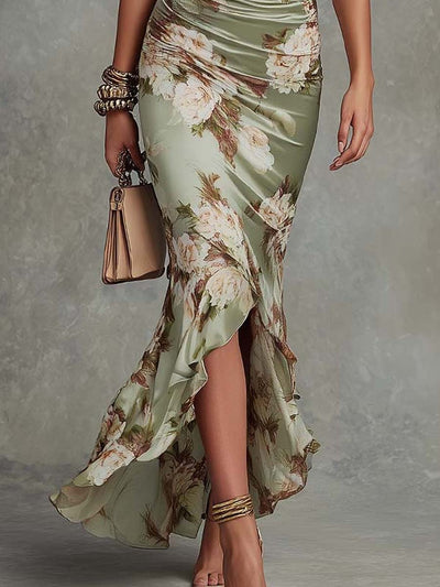 Ana | Vestido largo asimétrico con estampado floral