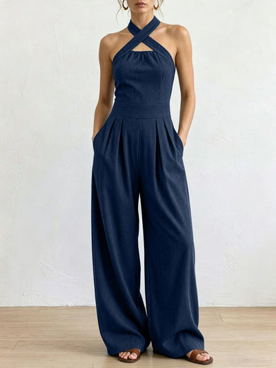 Paula | Mono elegante de lino con escote cruzado